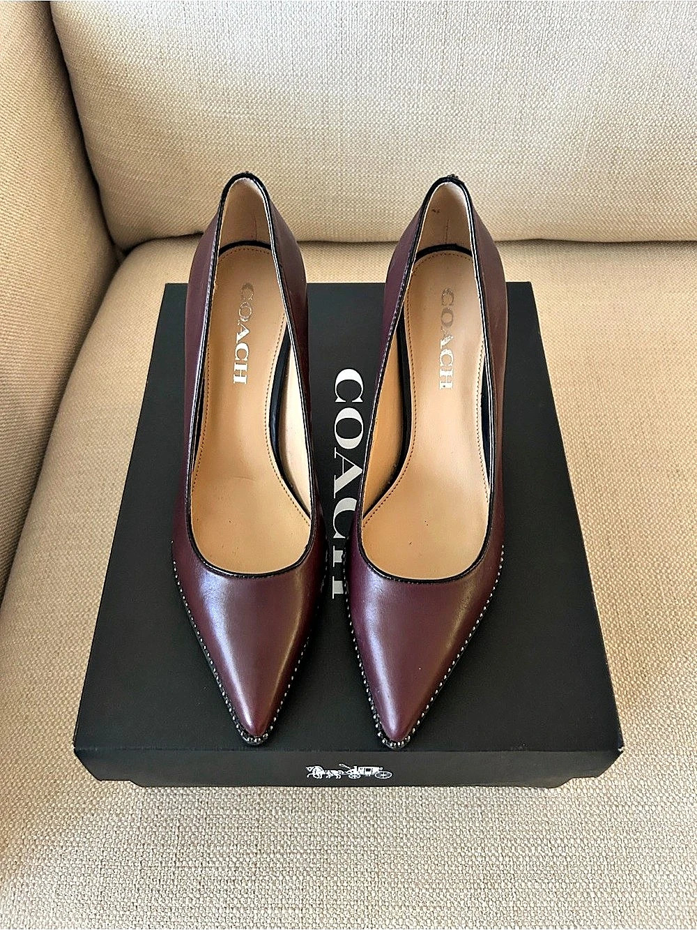 Coach Waverly Studded Leather Pump Heels in Burgundy